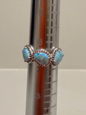 Bomb Party NWOT! Sterling Silver Triple Blue Opal Halo Ring